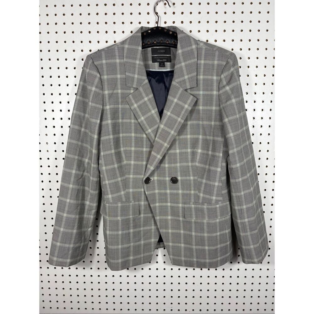 J Crew woman’s Devon Italian Stretch Wool Blend Tollegno 1900 Gray Plaid blazer